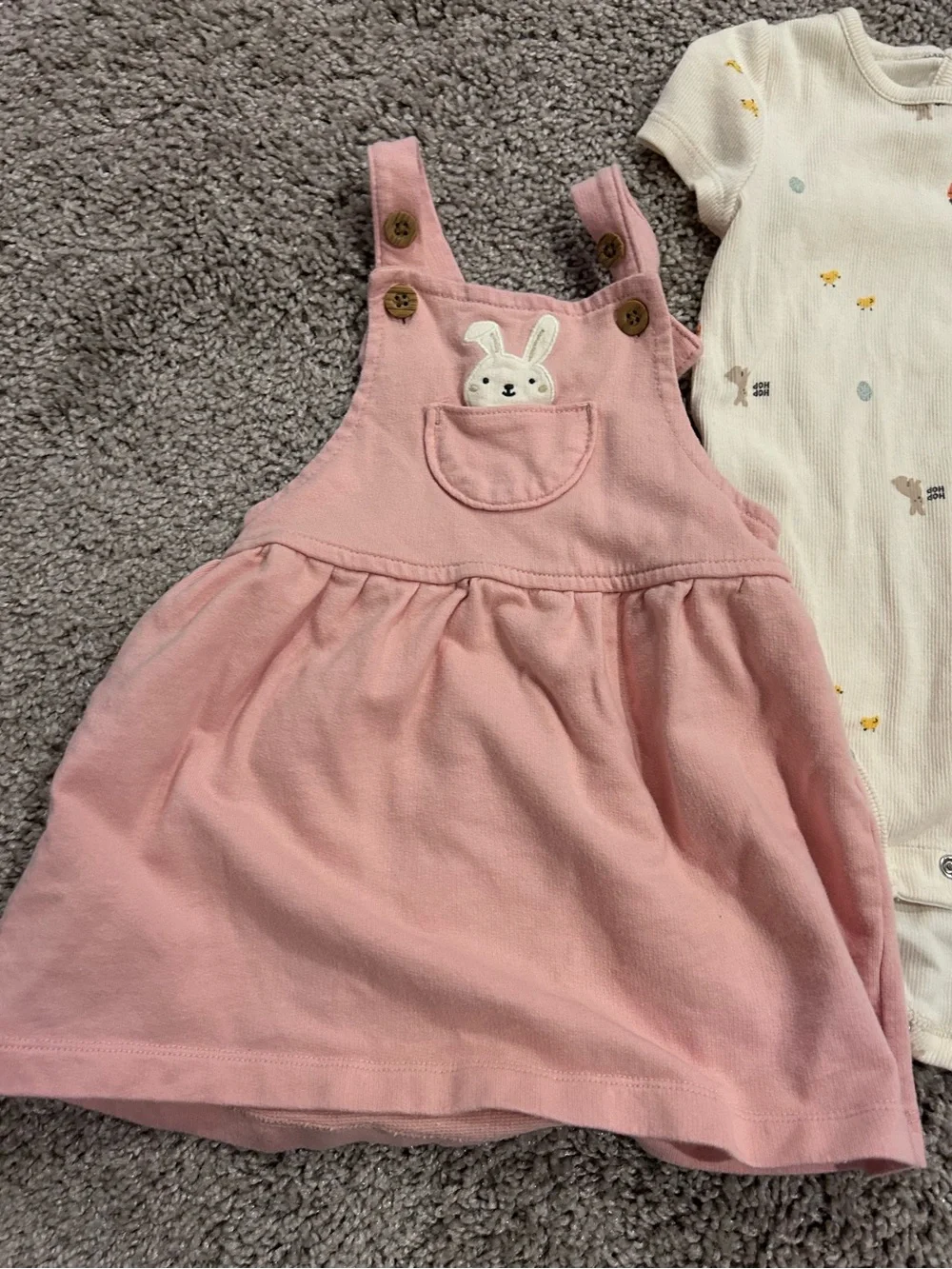 Carter's Pink Pinafore Bunny Dress with Cream Short Sleeve Onesie